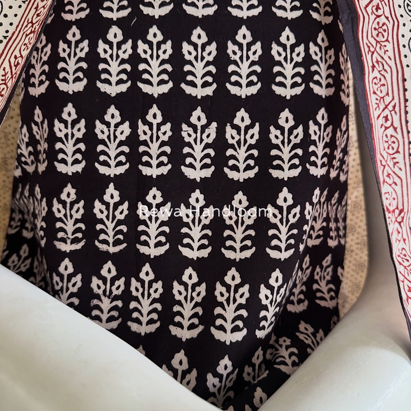 Black-White Bagh Print Cotton Suit BGCSJ025