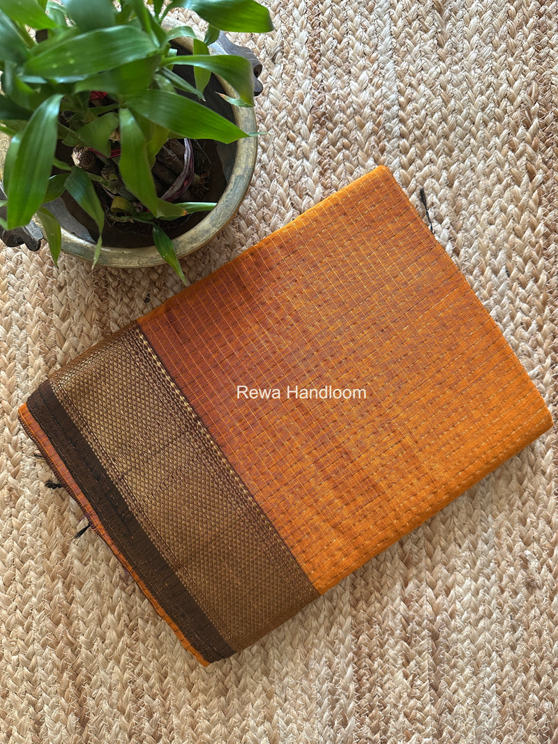 Maheshwari Rust Orange Zari Checks Saree ZCHX476