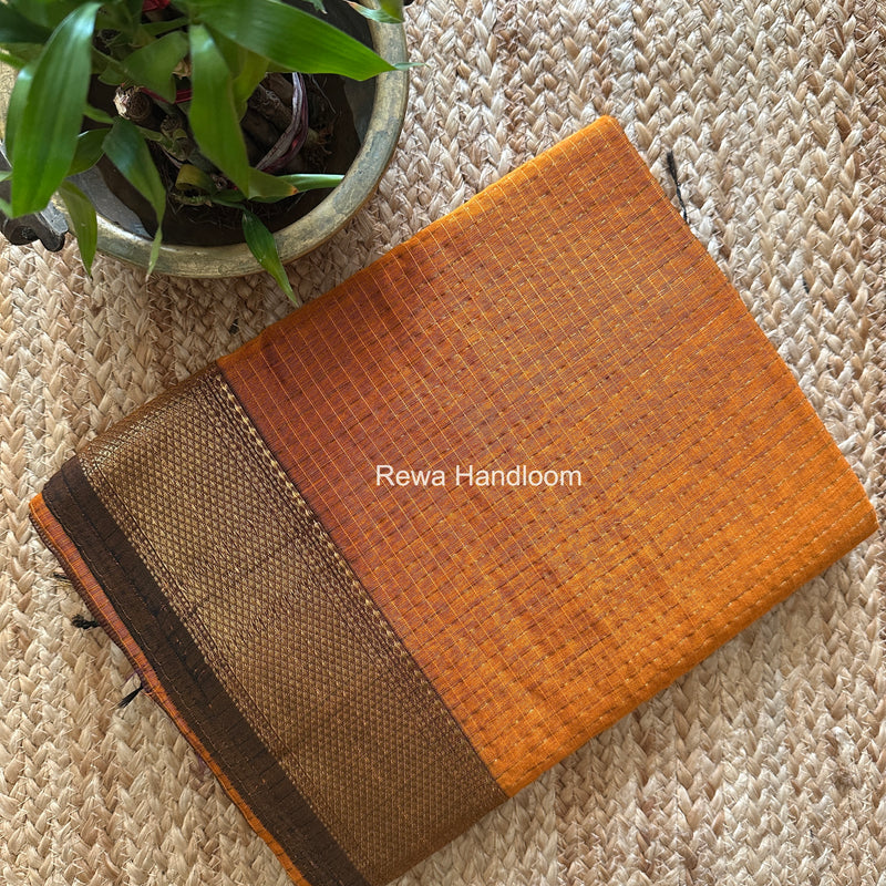 Maheshwari Rust Orange Zari Checks Saree ZCHX476
