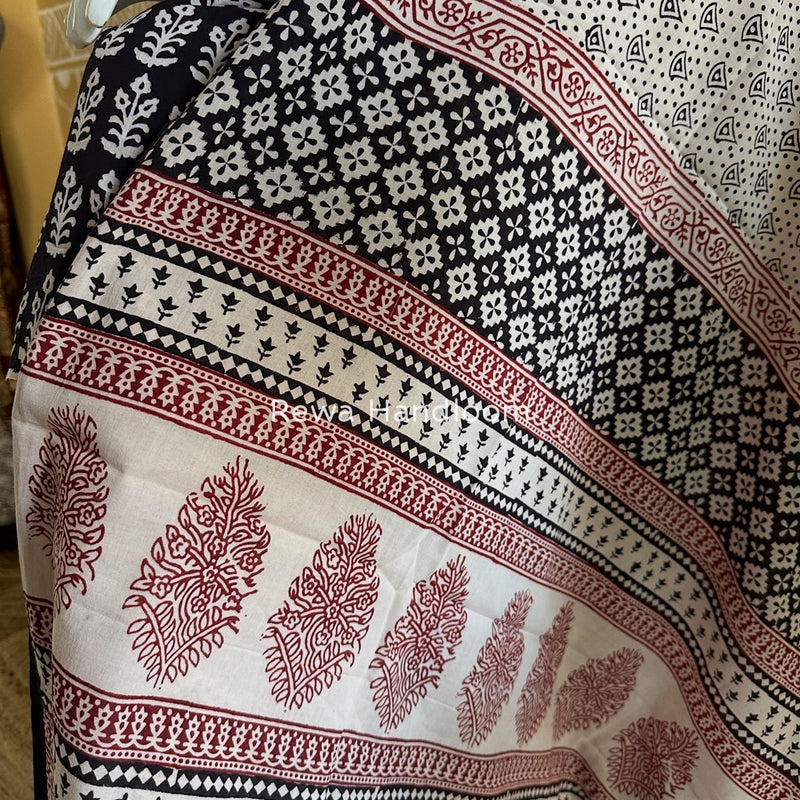 Black-White Bagh Print Cotton Suit BGCSJ025