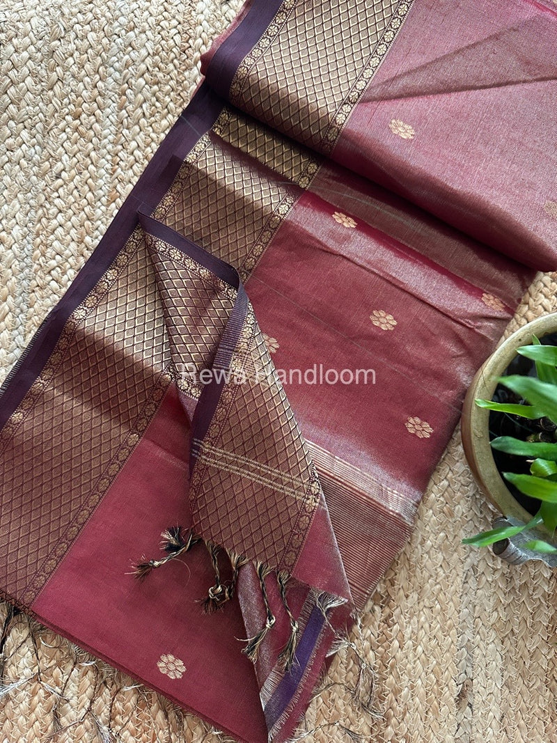 Maheshwari Maroon Tissue Butti Saree TBBS099