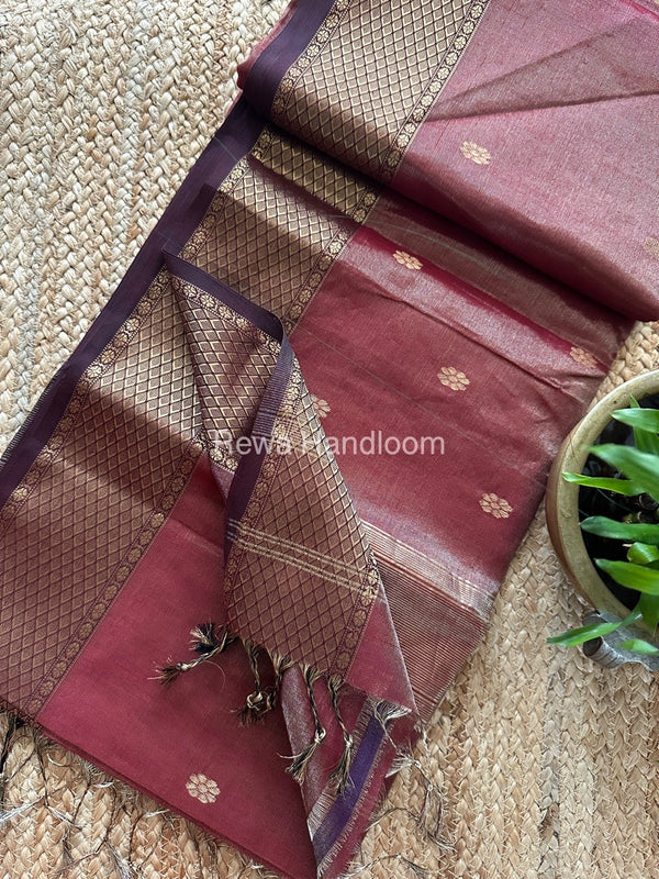 Maheshwari Maroon Tissue Butti Saree TBBS099