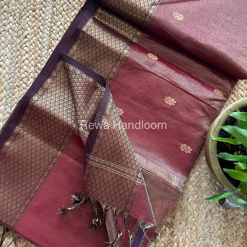 Maheshwari Maroon Tissue Butti Saree TBBS099