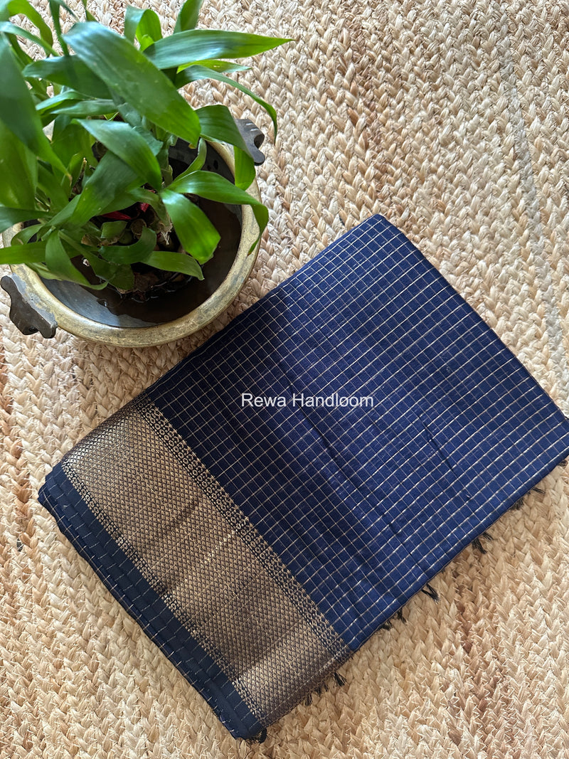 Maheshwari Navy Blue Zari Checks Saree ZCHX478