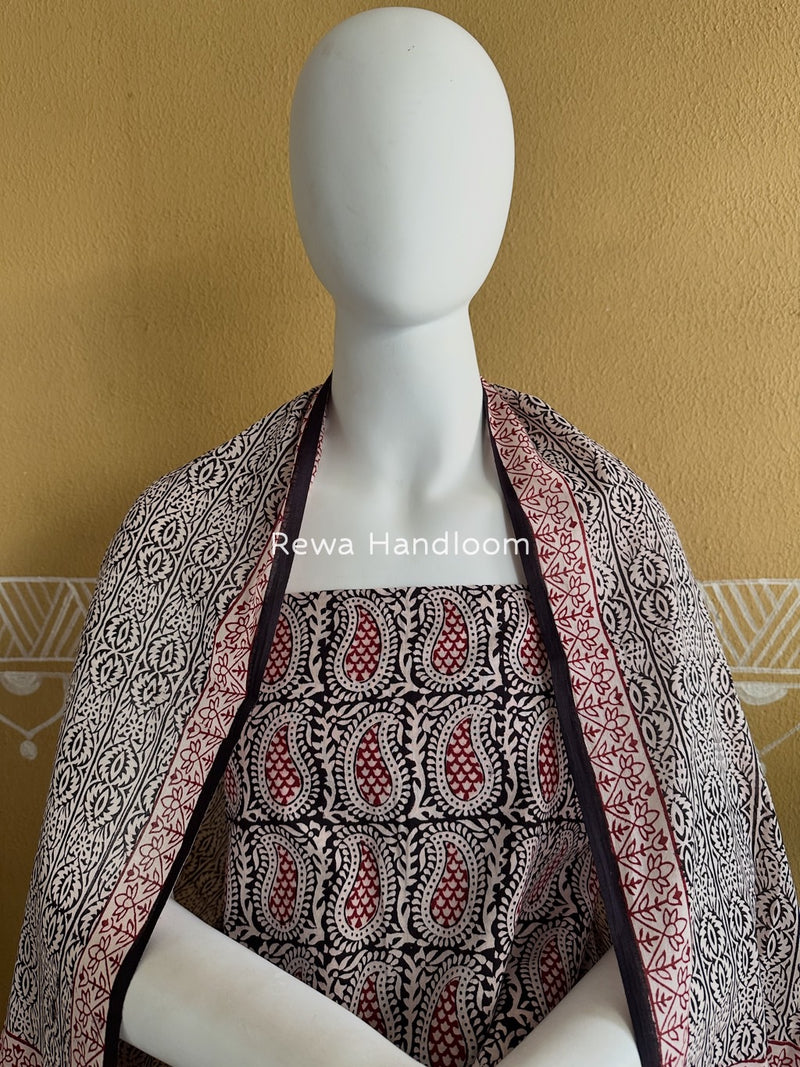 Black-White Bagh Print Cotton Suit BGCSJ030