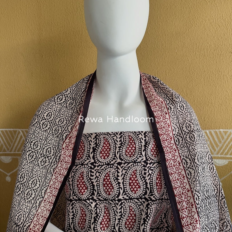 Black-White Bagh Print Cotton Suit BGCSJ030