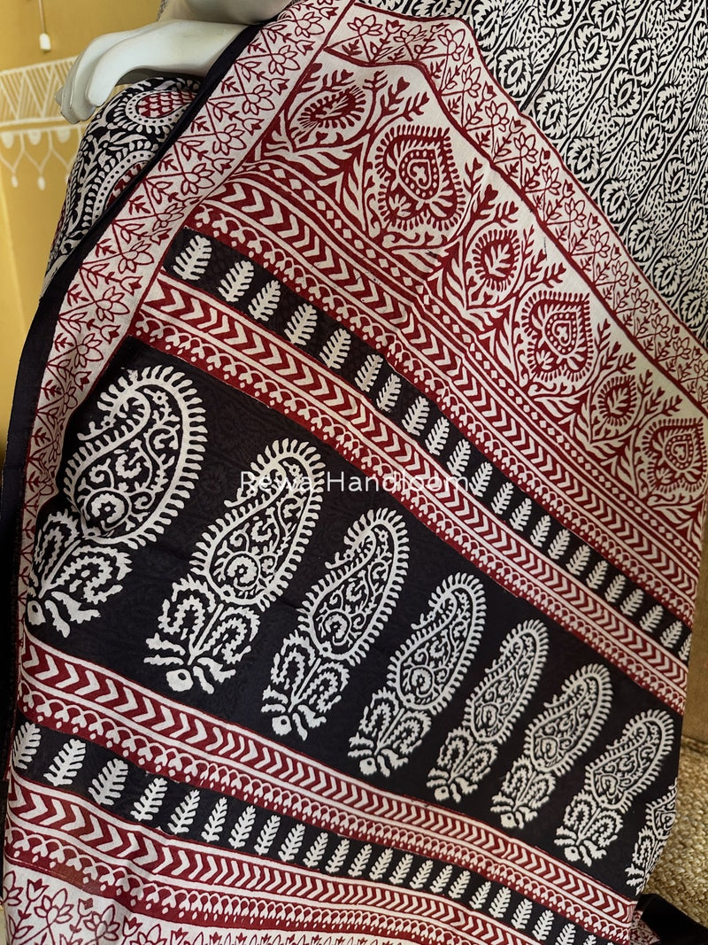 Black-White Bagh Print Cotton Suit BGCSJ030
