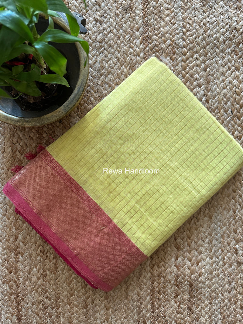Maheshwari Yellow Zari Checks Saree ZCHX437