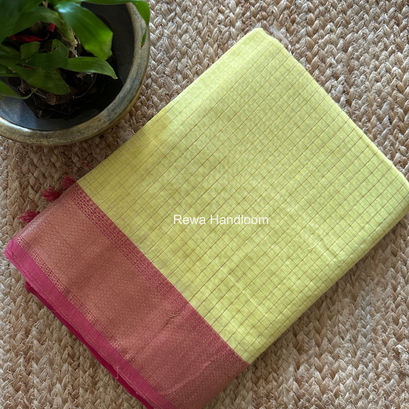 Maheshwari Yellow Zari Checks Saree ZCHX437