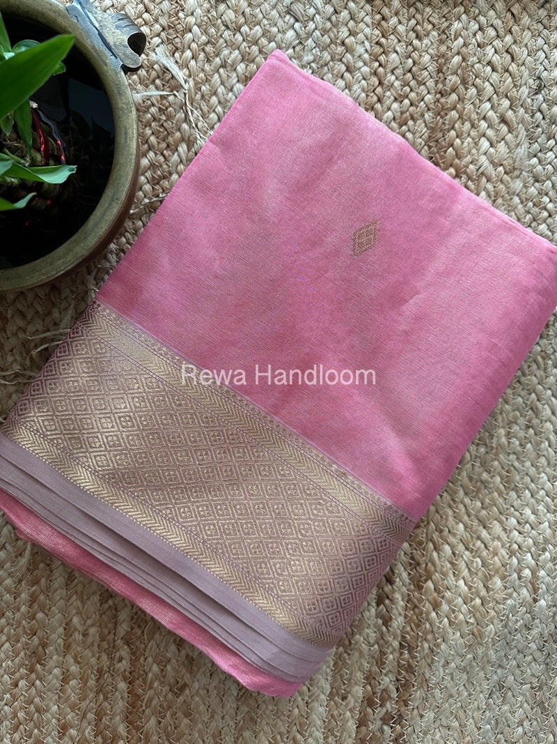 Maheshwari Baby Pink Tissue Silk Saree TFBS017