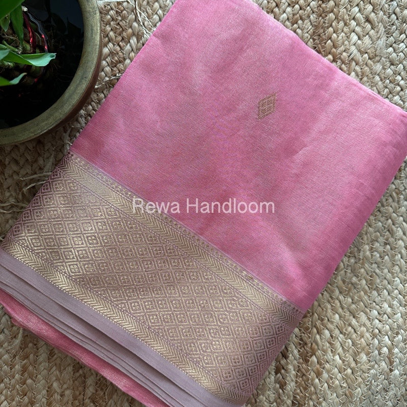 Maheshwari Baby Pink Tissue Silk Saree TFBS017