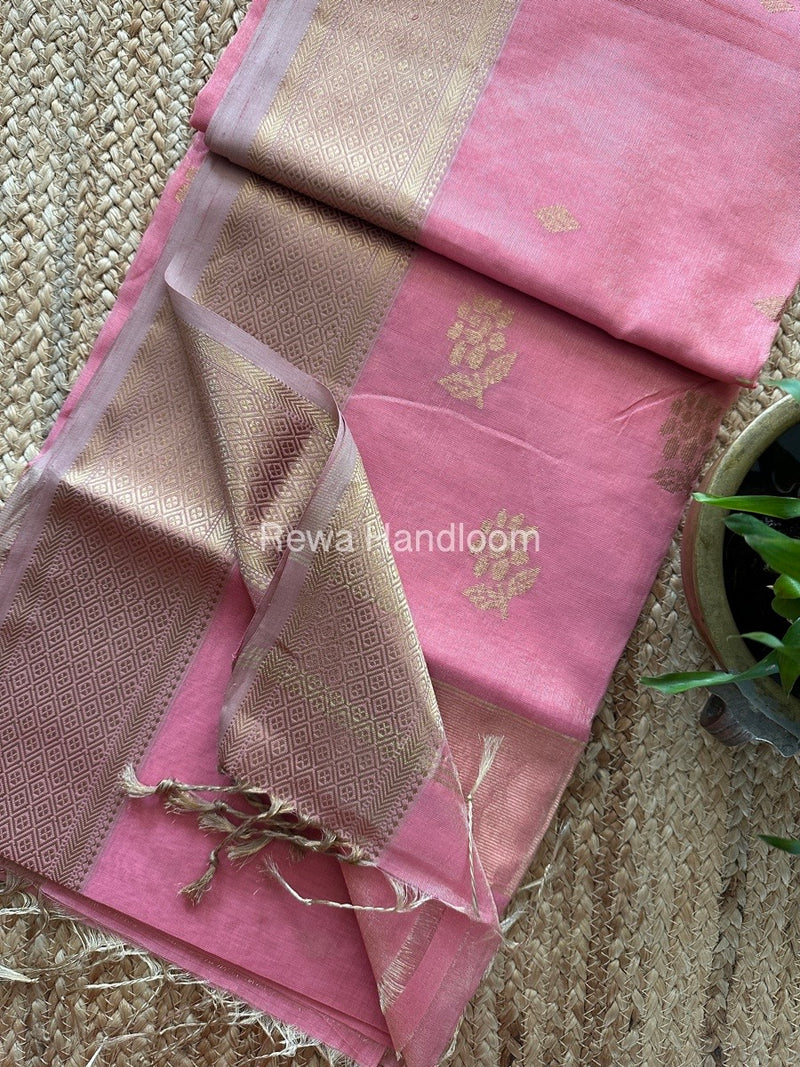 Maheshwari Baby Pink Tissue Silk Saree TFBS017