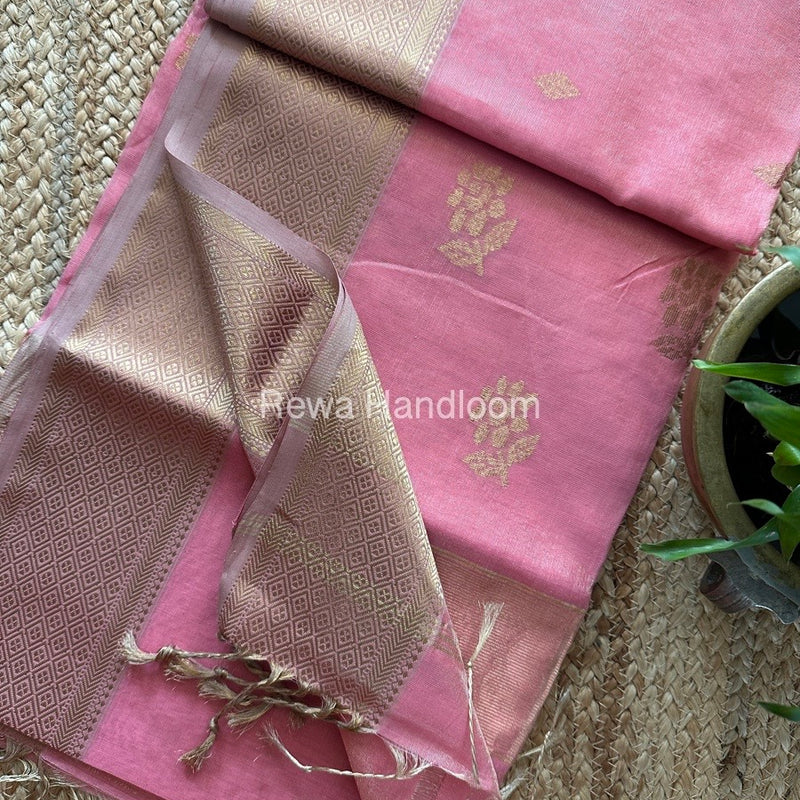 Maheshwari Baby Pink Tissue Silk Saree TFBS017