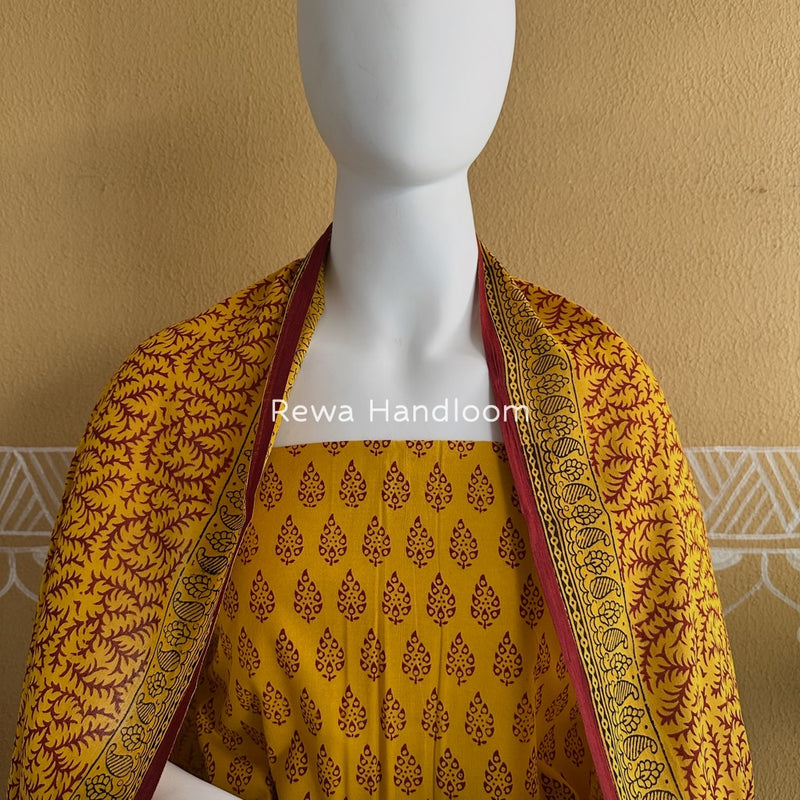 Yellow-Maroon Bagh Print Cotton Suit BGCSJ078