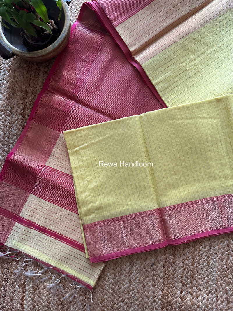Maheshwari Yellow Zari Checks Saree ZCHX437
