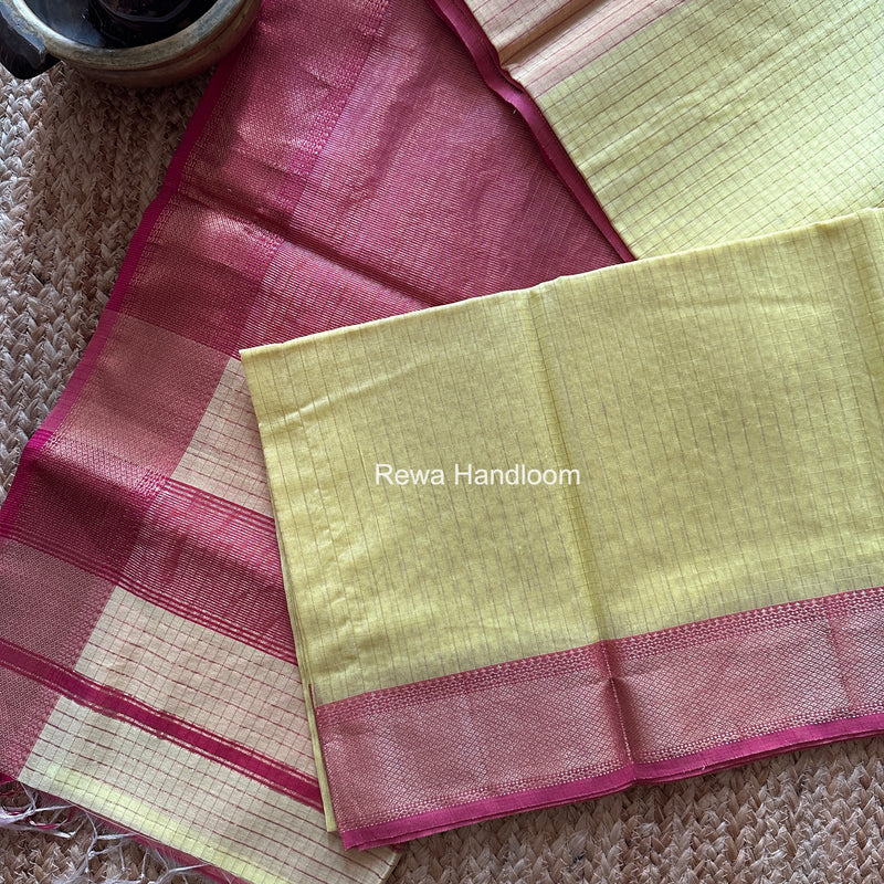 Maheshwari Yellow Zari Checks Saree ZCHX437
