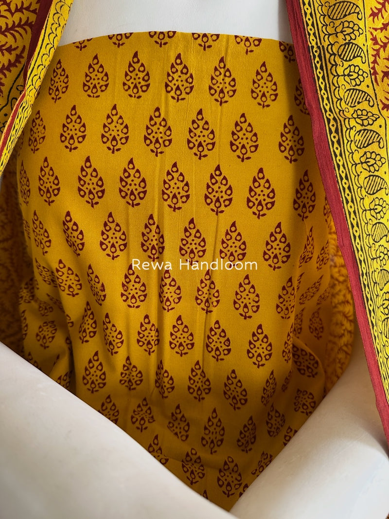 Yellow-Maroon Bagh Print Cotton Suit BGCSJ078