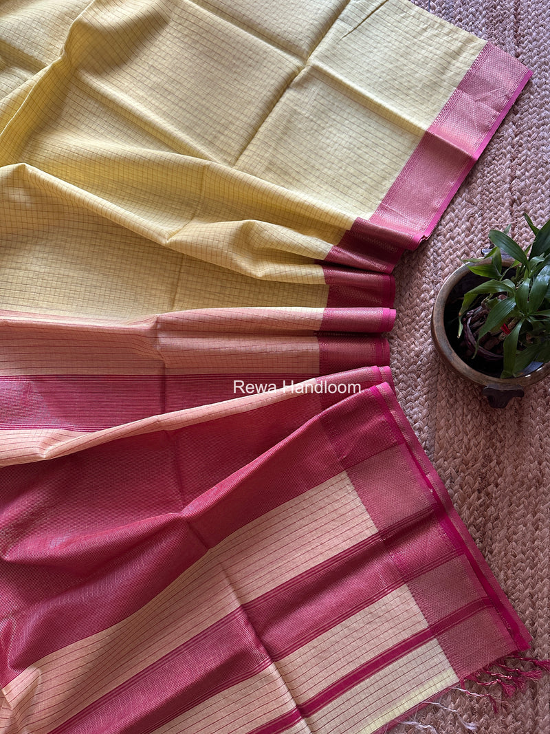 Maheshwari Yellow Zari Checks Saree ZCHX437