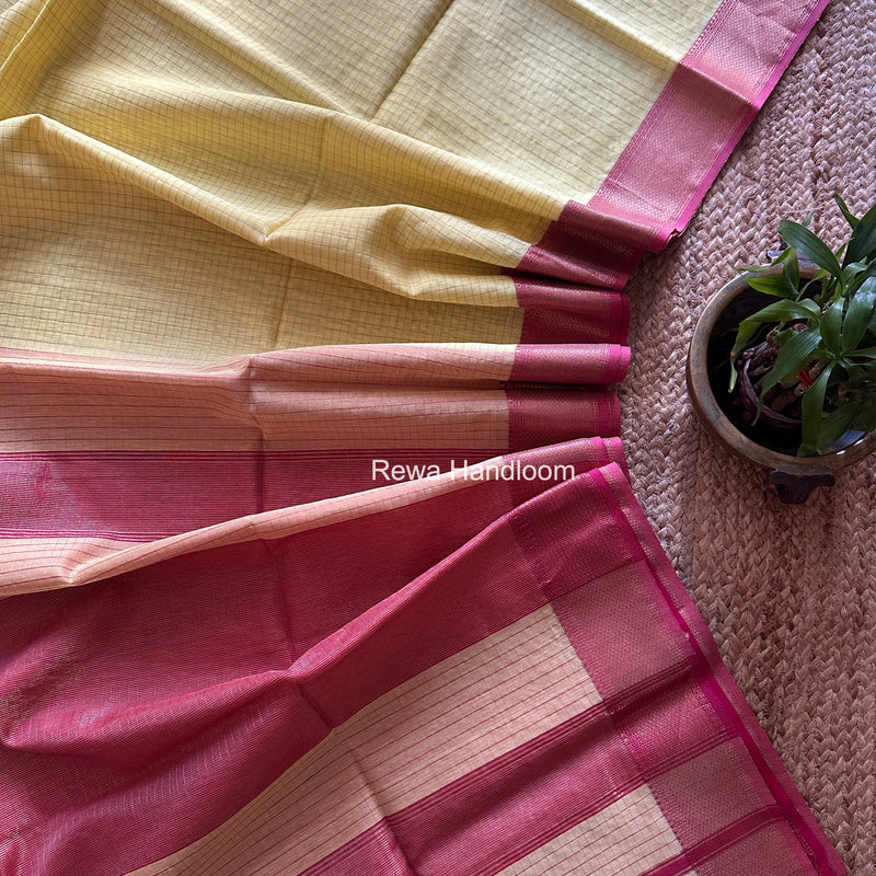Maheshwari Yellow Zari Checks Saree ZCHX437
