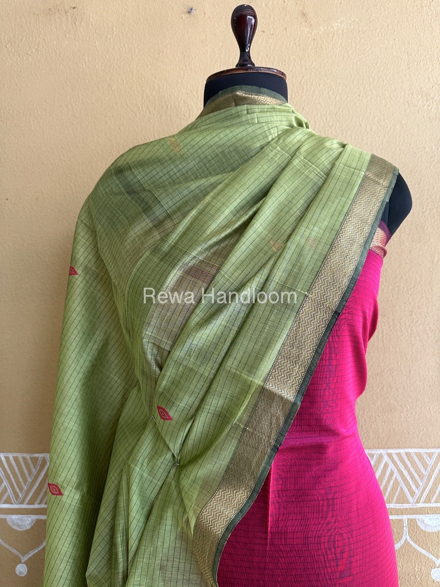 Maheshwari Rani Pink-Light Pista Green Peacock Buta-Buti Top-Dupatta Set BTP0253