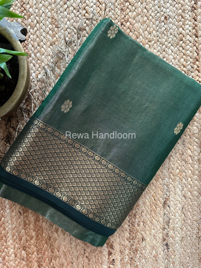 Maheshwari Bottle Green Tissue Silk Saree TFBS016