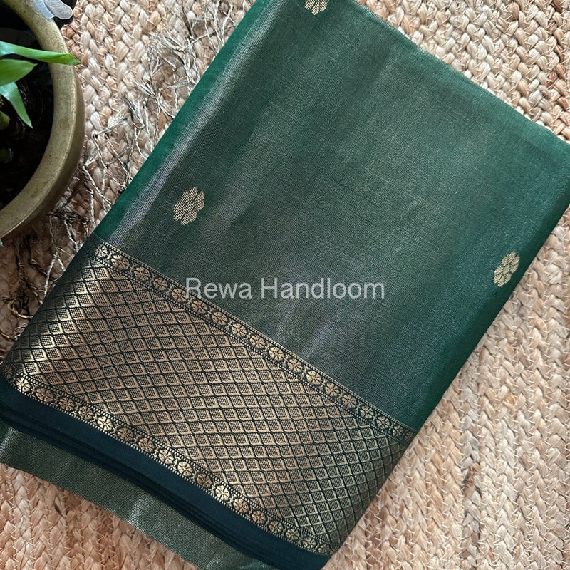 Maheshwari Bottle Green Tissue Silk Saree TFBS016