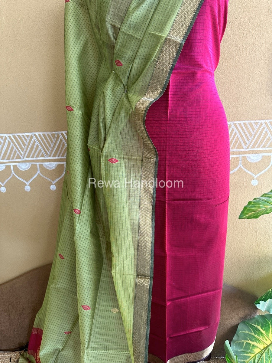 Maheshwari Rani Pink-Light Pista Green Peacock Buta-Buti Top-Dupatta Set BTP0253