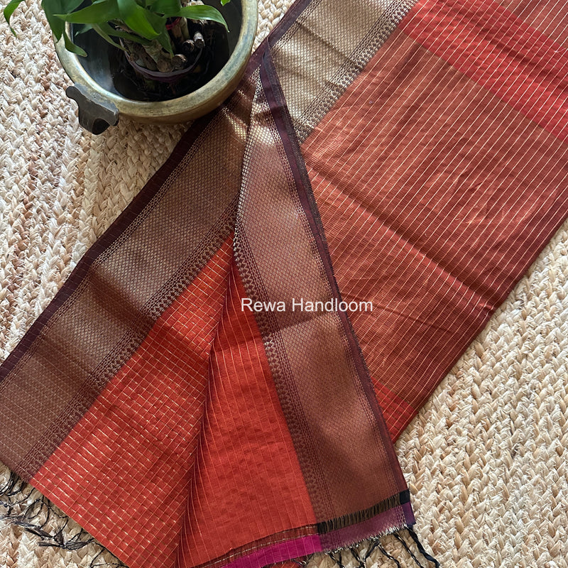 Maheshwari Rust Zari Checks Saree ZCHX436