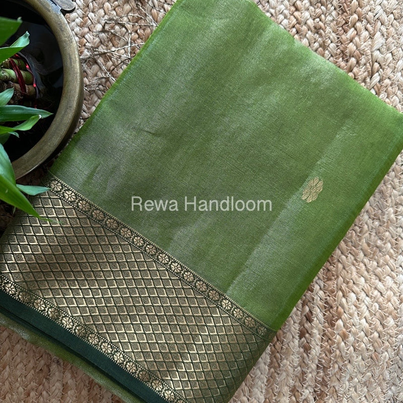 Maheshwari Chutney Green Tissue Silk Saree TFBS015