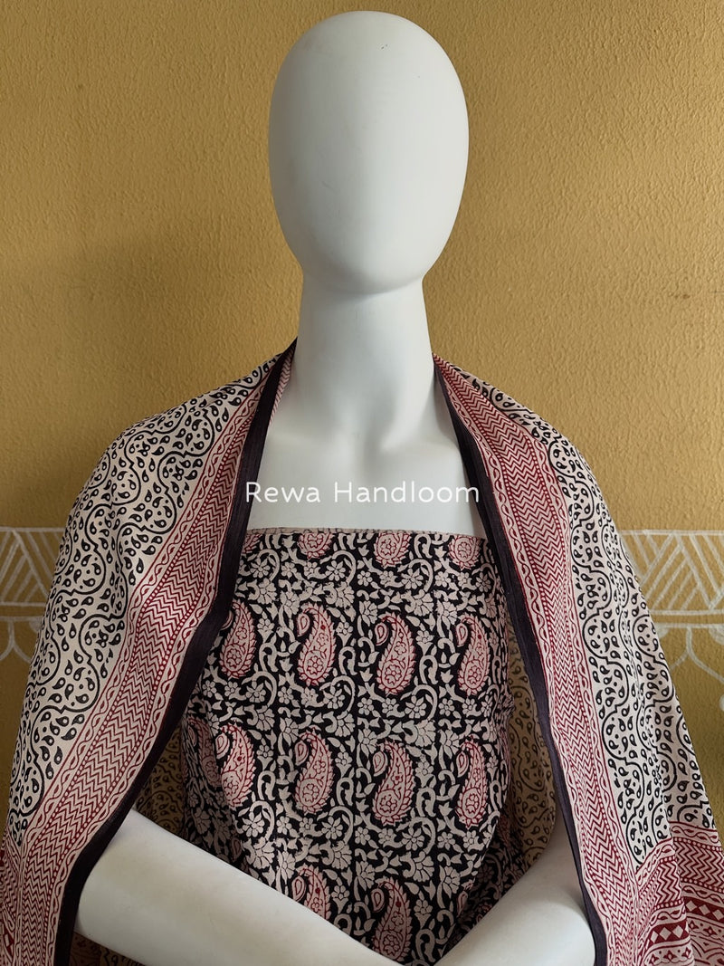 Black-White Bagh Print Cotton Suit BGCSJ032