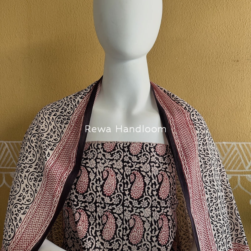 Black-White Bagh Print Cotton Suit BGCSJ032