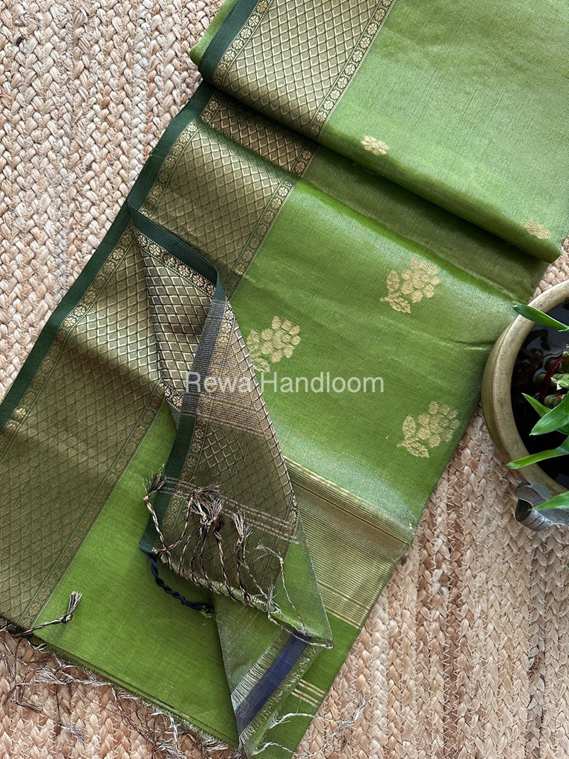 Maheshwari Chutney Green Tissue Silk Saree TFBS015