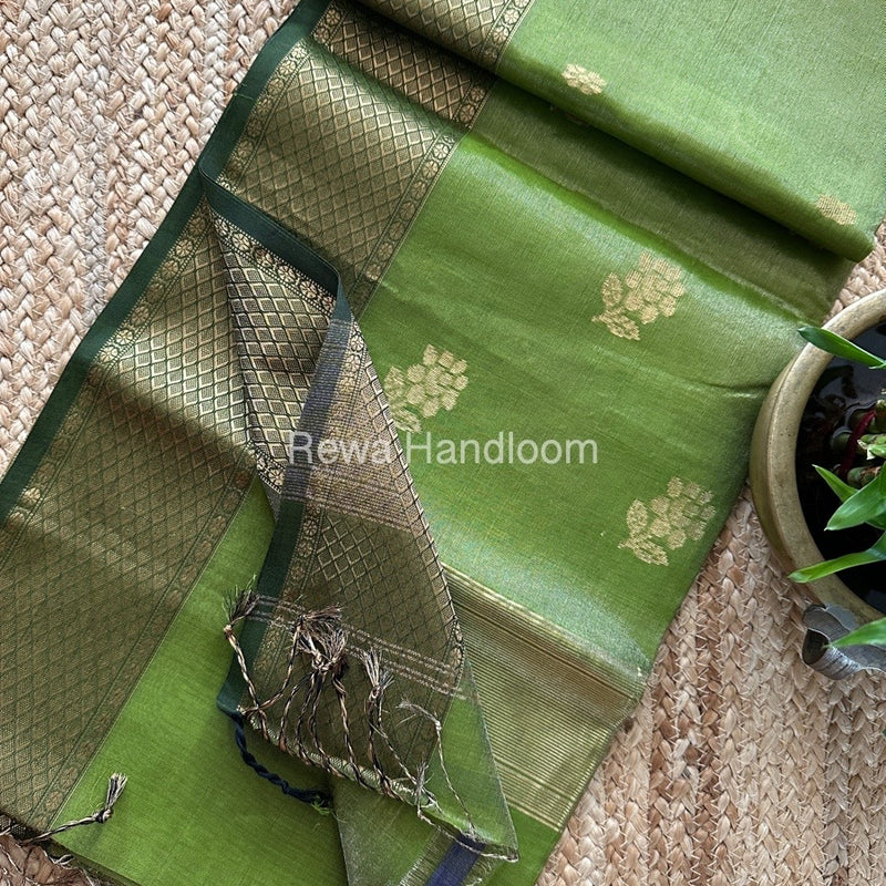 Maheshwari Chutney Green Tissue Silk Saree TFBS015