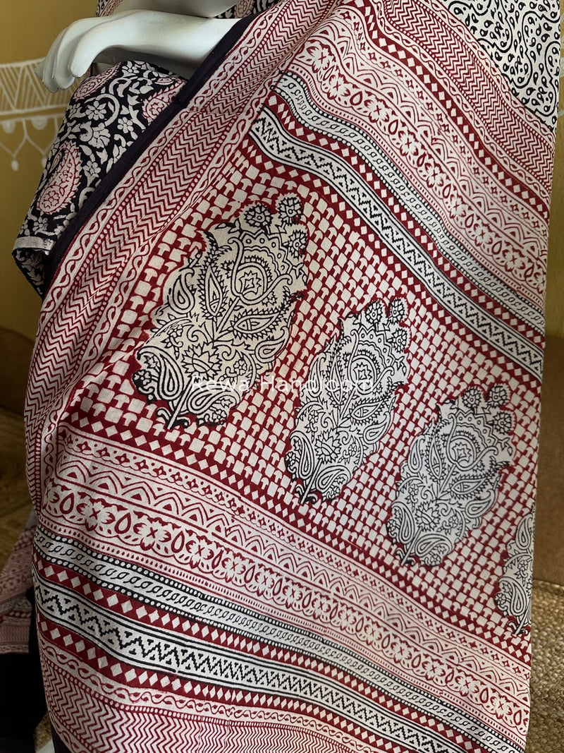 Black-White Bagh Print Cotton Suit BGCSJ032