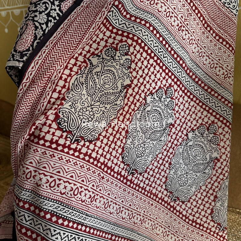 Black-White Bagh Print Cotton Suit BGCSJ032