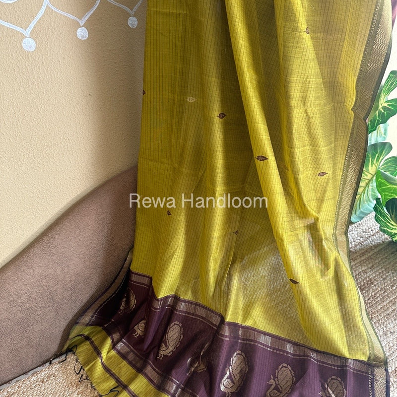 Maheshwari Brown-Green Peacock Buta-Buti Top-Dupatta Set BTP0205