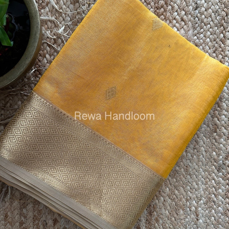 Maheshwari Yellow Tissue Silk Saree TFBS014