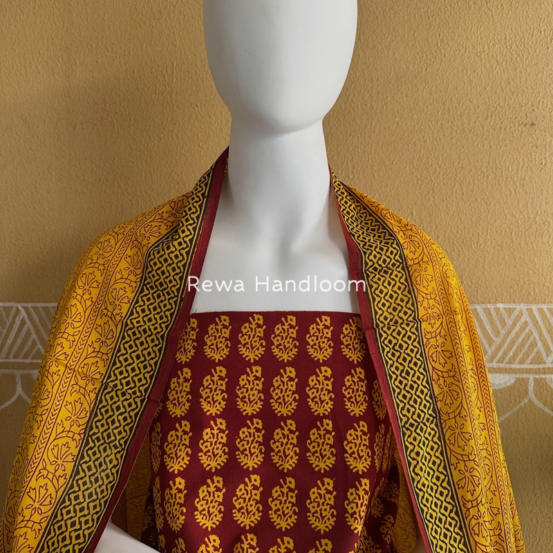Red-Turmeric Yellow Bagh Print Cotton Suit BGCSJ027