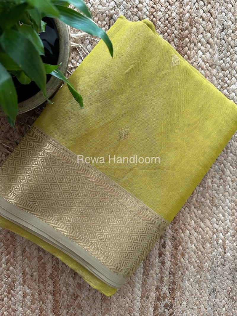 Maheshwari Lemon Yellow Tissue Silk Saree TFBS013
