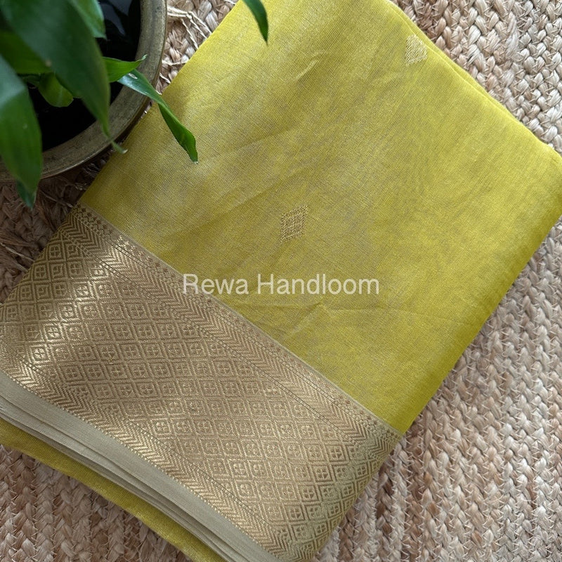 Maheshwari Lemon Yellow Tissue Silk Saree TFBS013