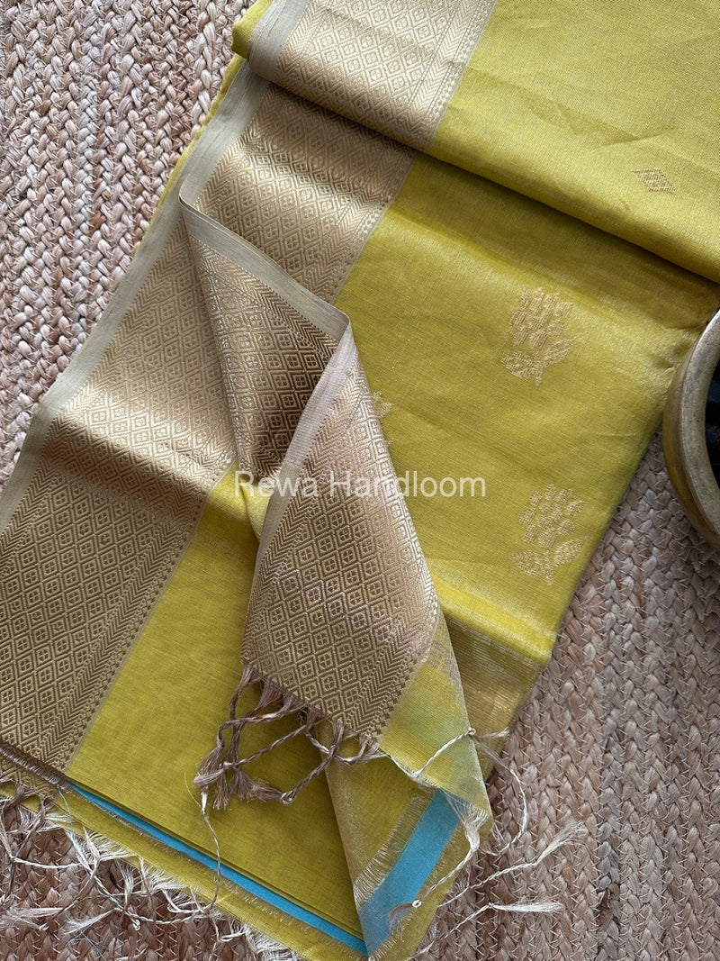 Maheshwari Lemon Yellow Tissue Silk Saree TFBS013