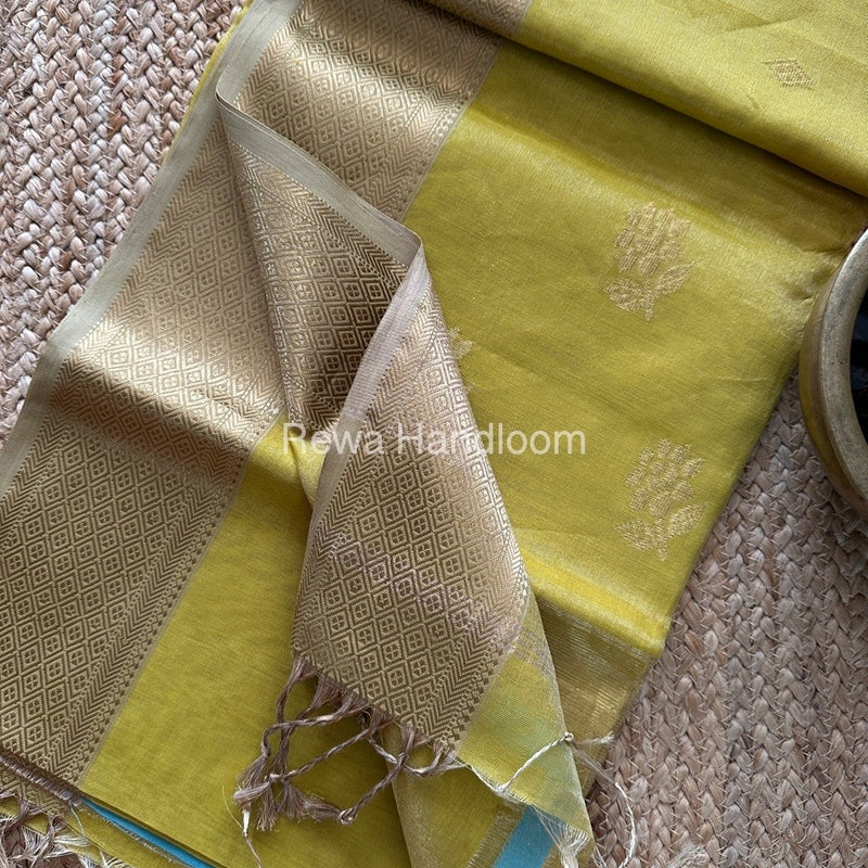 Maheshwari Lemon Yellow Tissue Silk Saree TFBS013