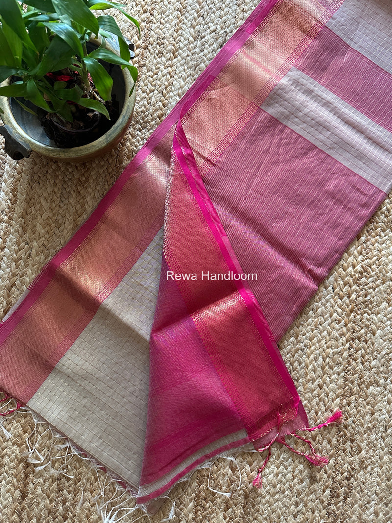 Maheshwari Beige Zari Checks Saree ZCHX435