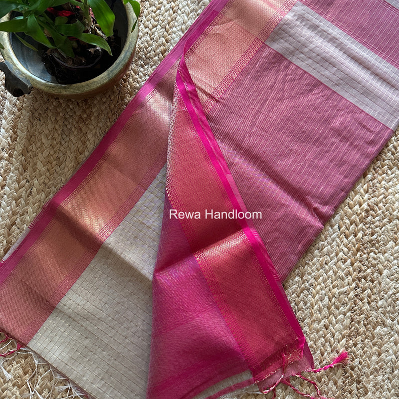 Maheshwari Beige Zari Checks Saree ZCHX435