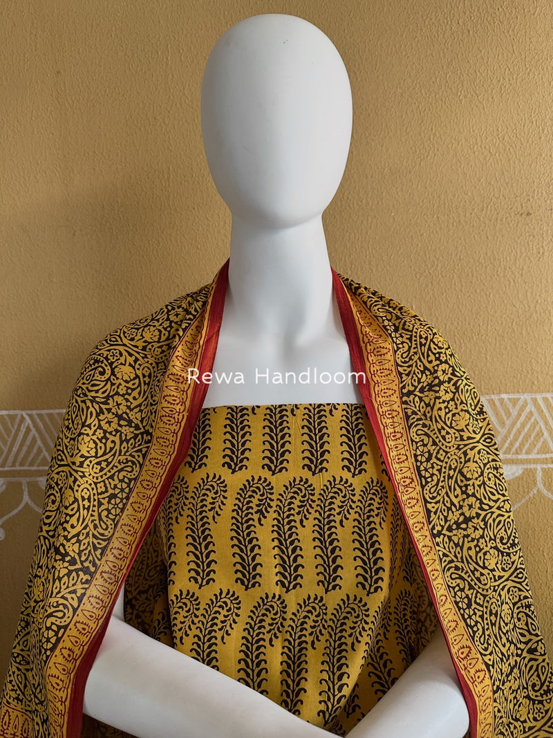 Yellow-Black Bagh Print Cotton Suit BGCSJ076