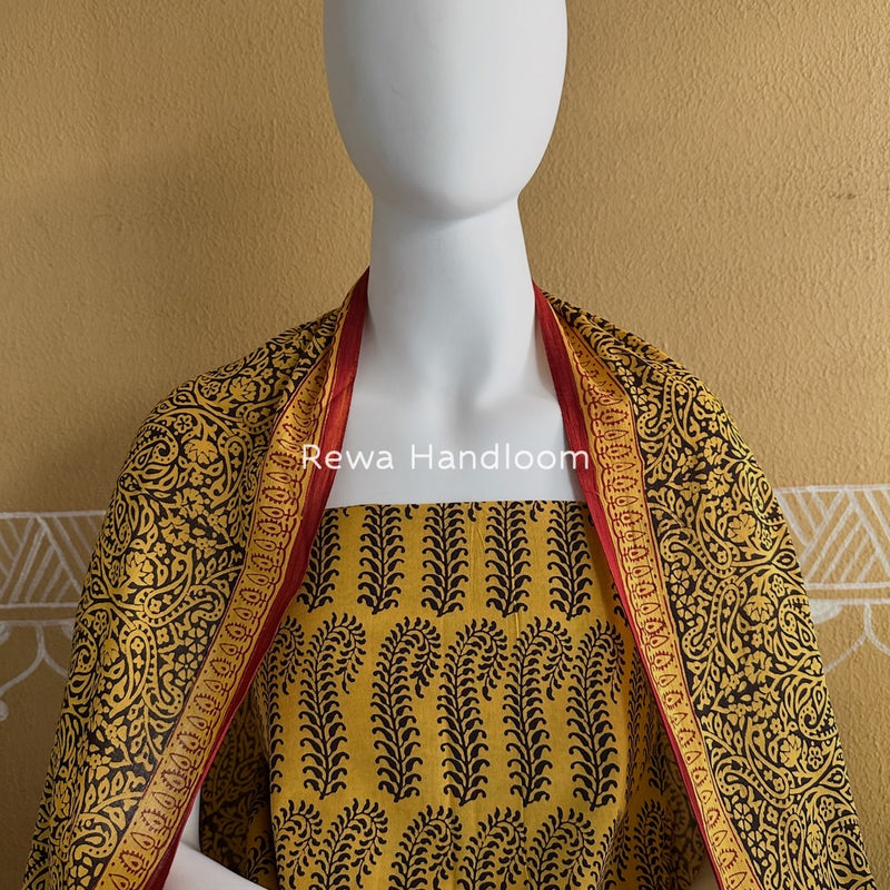 Yellow-Black Bagh Print Cotton Suit BGCSJ076