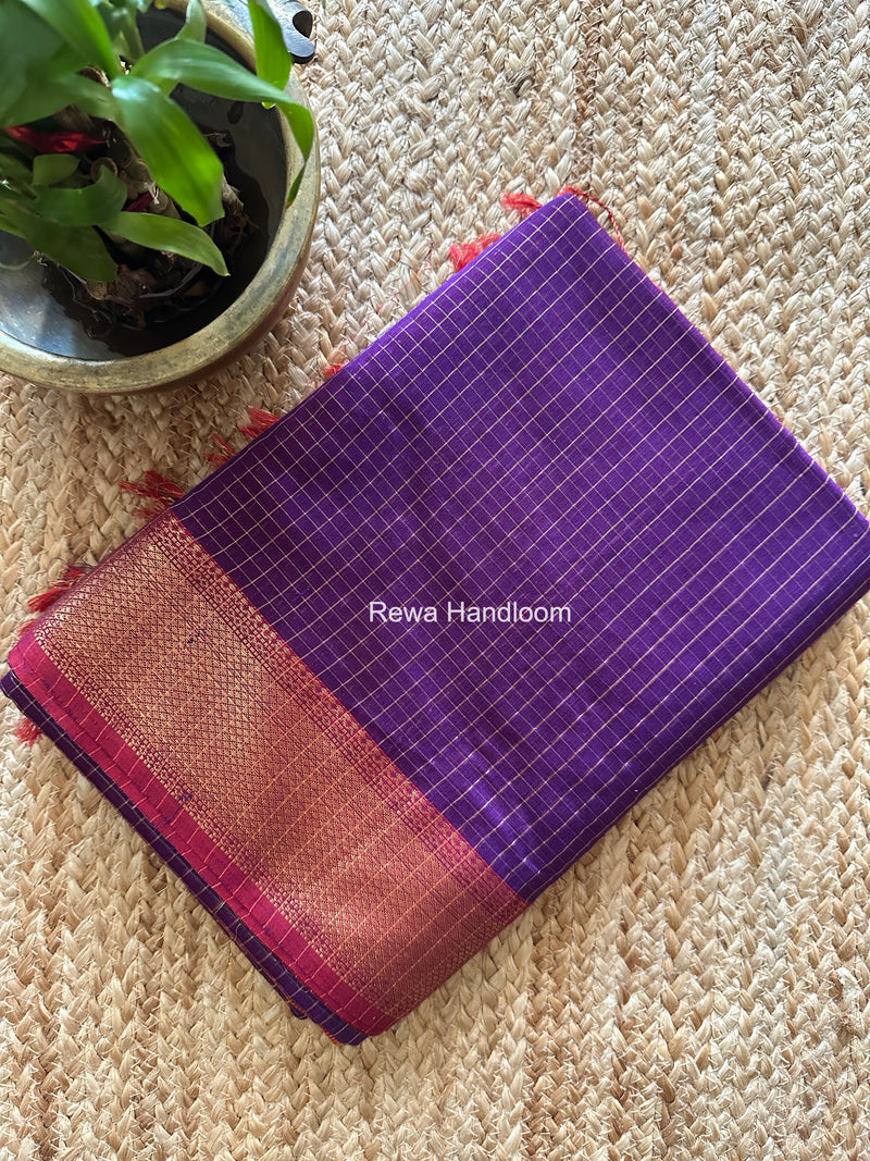 Maheshwari Purple Zari Checks Saree ZCHX434