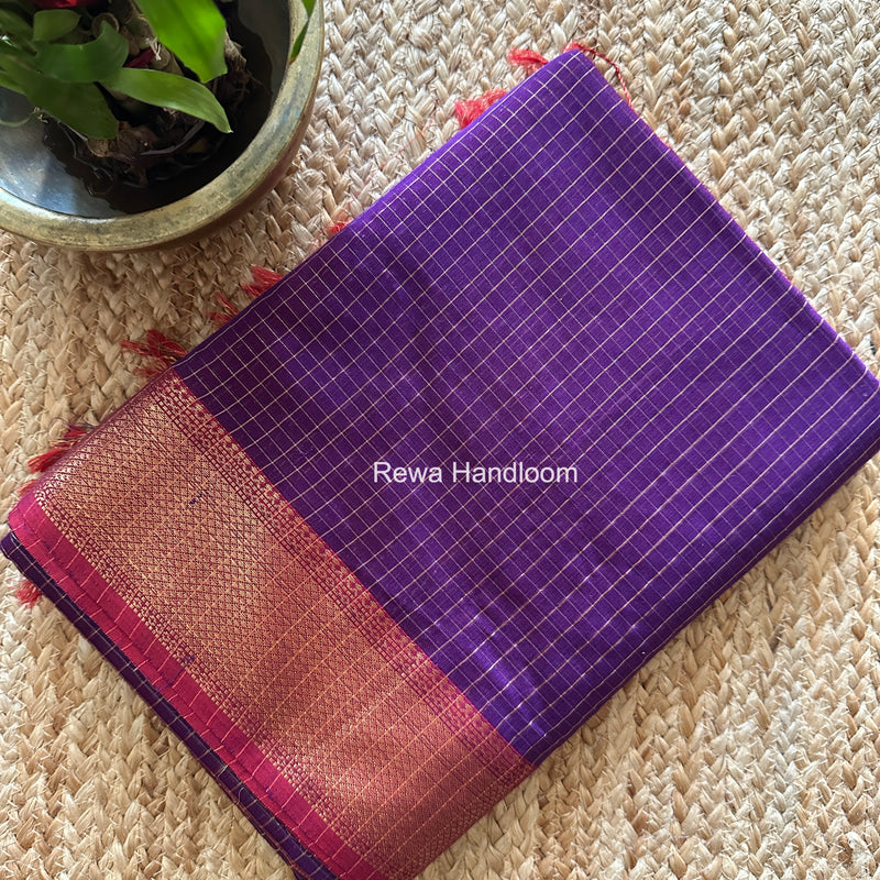 Maheshwari Purple Zari Checks Saree ZCHX434