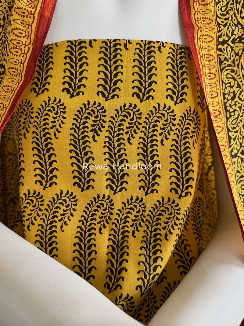 Yellow-Black Bagh Print Cotton Suit BGCSJ076