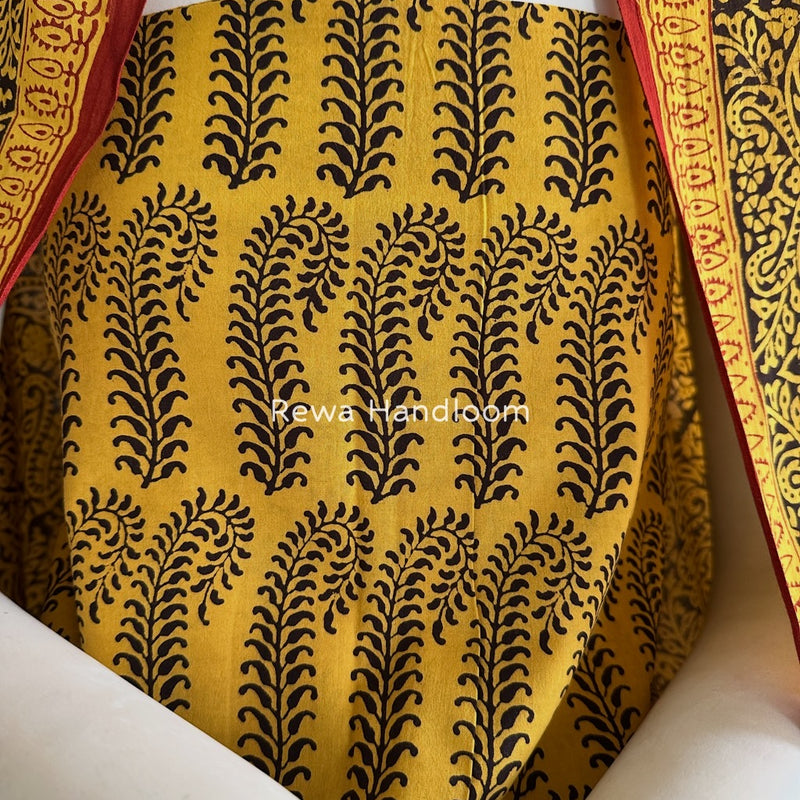 Yellow-Black Bagh Print Cotton Suit BGCSJ076